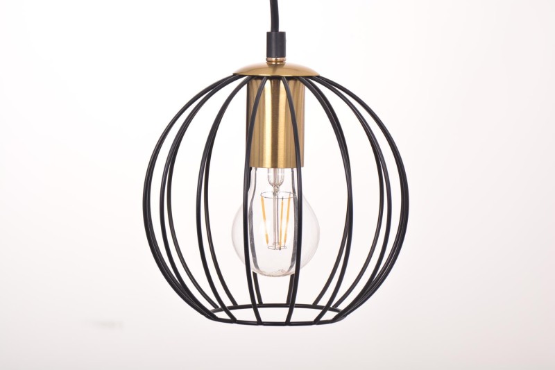 BORA-1 czarny/złoty lampa sufitowa wisząca pojedyncza "druciak" klosz kula  styl loft  1xE27 Ø30cm ↕120cm hurt