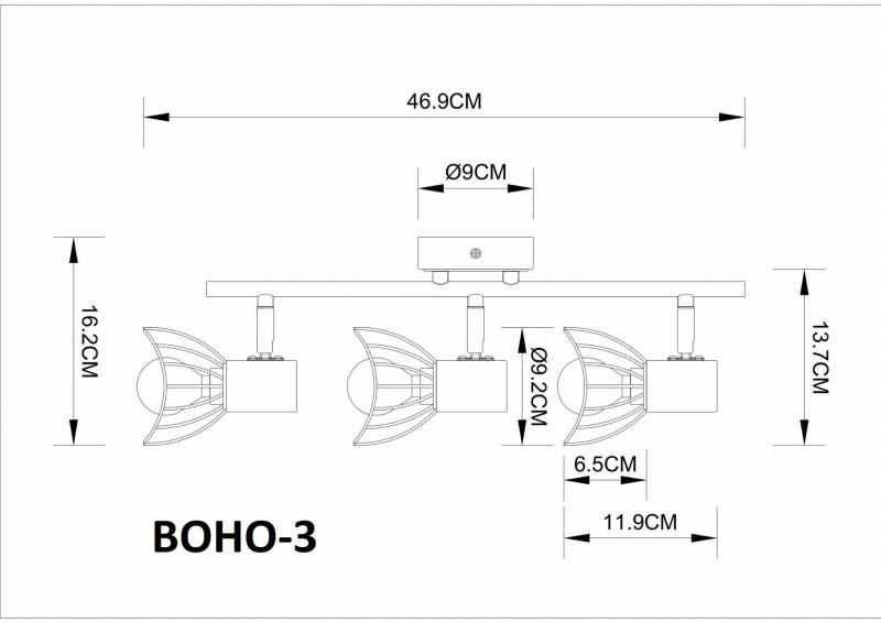 BOHO-3 BK/GD czarny/złoty spot 3xE14 hurt