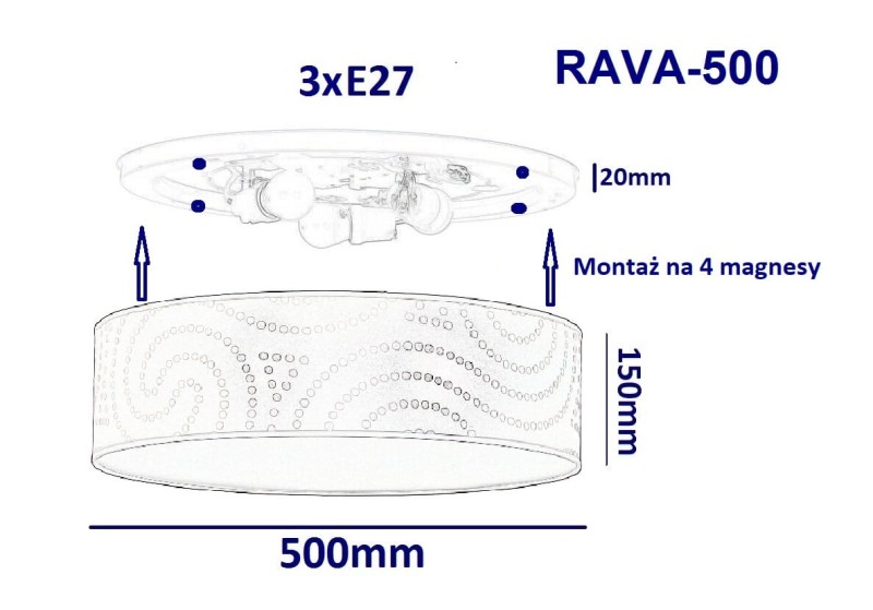 RAVA-500 plafon abażur klosz textil biały