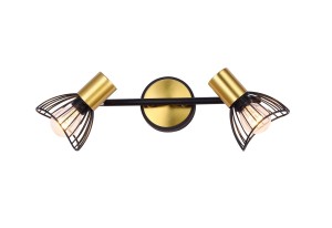 BOHO-2 BK/GD czarny/złoty  lampa ścienna kinkiet spot podwójny klosze "druciaki" ruchome styl loft 2xE14  ↔35cm ↕14cm hurt