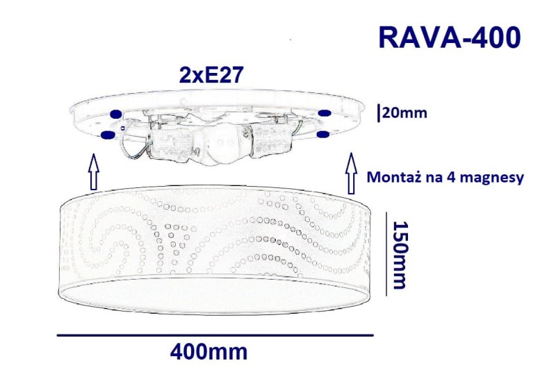 RAVA-400 plafon abażur klosz textil biały