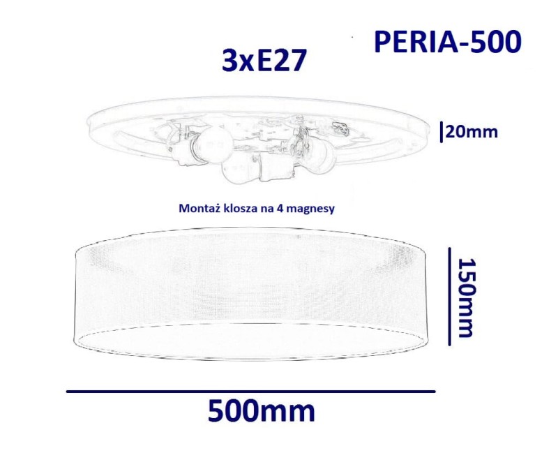 PERIA-500 white abażur plafon klosz textil
