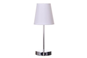 MT-507 chrom klasyczna lampka stołowa klosz tkanina biała Ø15cm ↕38cm 1xE27
