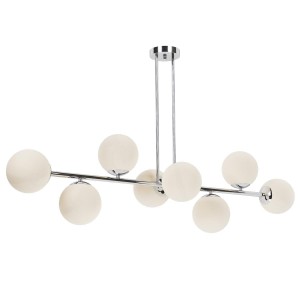 LIXA-8 XL CR/WH nowoczesny żyrandol chrom klosze kule białe mleczne 8xE27  ↔ 132cm  ↕ 71cm