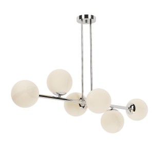 LIXA-6 XL CR/WH nowoczesny żyrandol chrom klosze kule białe mleczne 6xE27  ↔ 110cm  ↕ 71cm