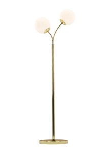 LIXA-2F XL FGD+WH  nowoczesna lampa podłogowa złoty klosze kule białe mleczne 2xE27 ↔ 40cm  ↕ 139cm 