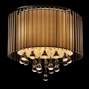 MONTANA biała lampa sufitowa wisząca glamour klosz abażur tkanina biała zawiesia kryształowe Ø40cm ↕120cm 3xE27