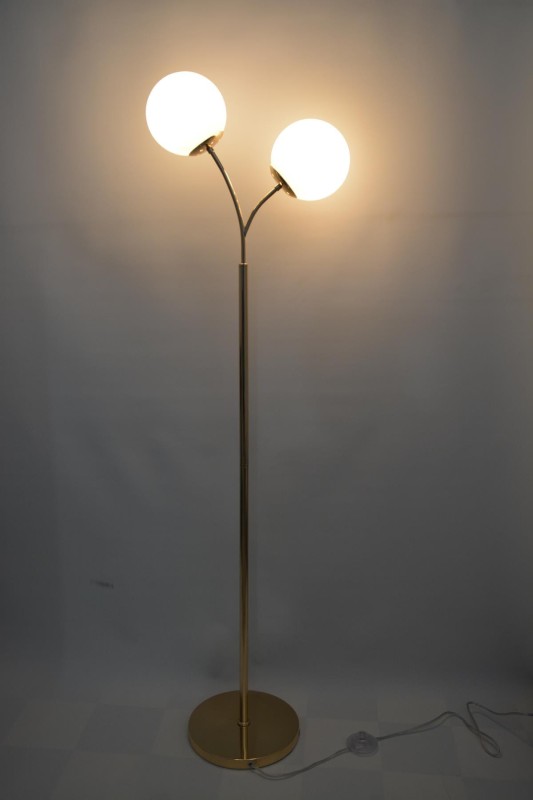 LIXA-2F XL FGD+WH  nowoczesna lampa podłogowa złoty klosze kule białe mleczne 2xE27 ↔ 40cm  ↕ 139cm  hurt 