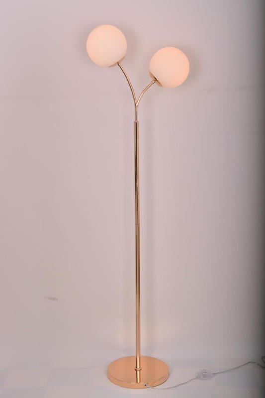 LIXA-2F XL FGD+WH  nowoczesna lampa podłogowa złoty klosze kule białe mleczne 2xE27 ↔ 40cm  ↕ 139cm  hurt 