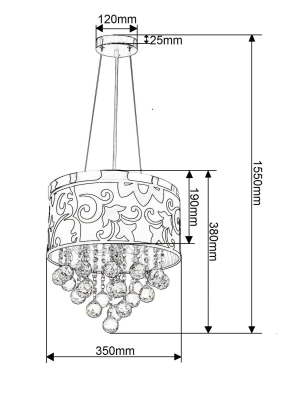 ARETA lampa chrom+czarny+kryształ zwis*3 żarówki