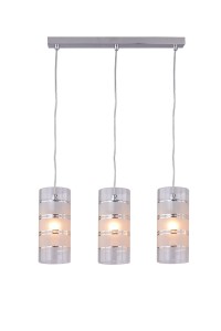 VERA-3 chrom lampa sufitowa potrójna klosz szklany satynowany kuchnia nad wyspę hit sprzedaży regulacja wysokości ↔47cm ↕140cm 3xE27 hurt