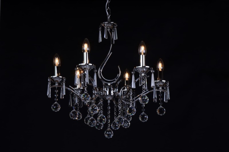 MAXIME chrom stylowa i nastrojowa lampa wisząca żyrandol kryształowy świecznik styl glamour Ø58cm ↕125cm 6xE14 hurt