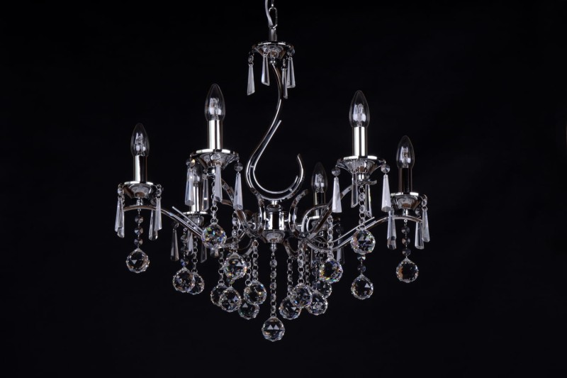 MAXIME chrom stylowa i nastrojowa lampa wisząca żyrandol kryształowy świecznik styl glamour Ø58cm ↕125cm 6xE14 hurt