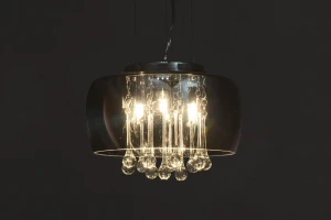 LOTUS-3 stylowa lampa sufitowa wisząca klosz szkło dymione zawiesia sople szklane styl glamour Ø28cm ↕100cm 3xG9