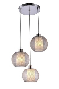 JADE-3 chrom lampa wisząca potrójna, klosz podwójny druciak + szkło, regulacja wysokości  3xE27