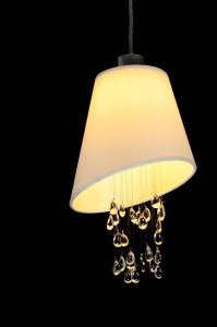 FLAVIA M lampa wisząca klosz abażur tkanina ecru zawiesia ozdobne kryształowe Ø20cm  ↕100cm 1xE27
