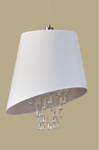 FLAVIA D lampa wisząca klosz abażur tkanina ecru zawiesia ozdobne kryształowe Ø37cm  ↕100cm 1xE27