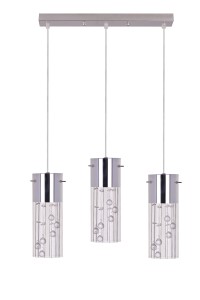 FINEZJA-3 chrom stylowa elegancja lampa wisząca potrójna klosz szkło + kryształki regulacja wysokości nad wyspę lub blat ↔47cm ↕140cm 3xE27 hurt