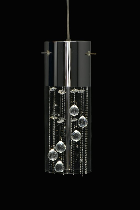 FINEZJA-3 chrom stylowa elegancja lampa wisząca potrójna klosz szkło + kryształki regulacja wysokości nad wyspę lub blat ↔47cm ↕140cm 3xE27 hurt