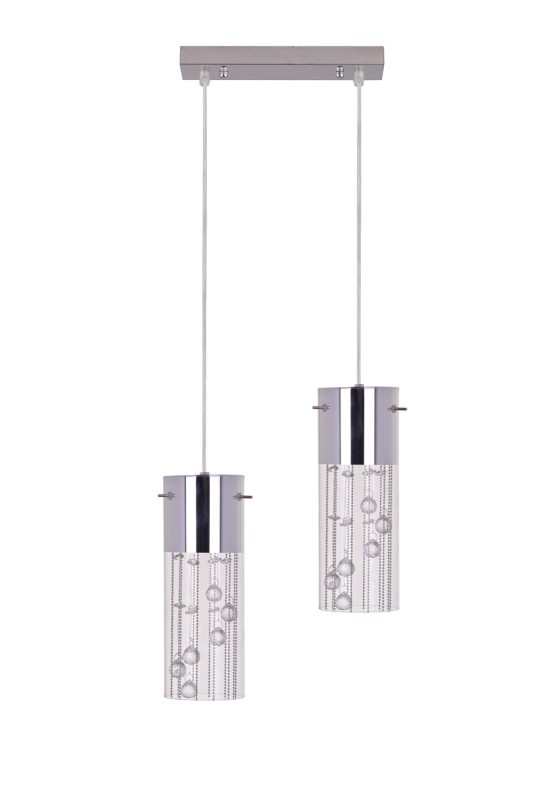 FINEZJA-2 chrom stylowa elegancja lampa wisząca podwójna klosz szkło + kryształki regulacja wysokości kuchnia nad wyspę lub blat ↔27cm ↕140cm 2xE27 hurt