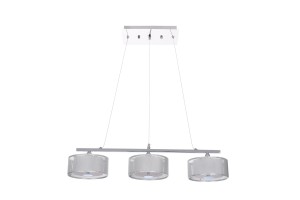 EBRO-3 srebrna lampa wisząca potrójna klosz metalowa siateczka + akryl  ↔63cm  ↕100cm 3xG9 