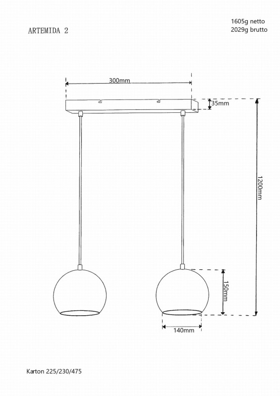 ARTEMIDA-2 biały lampa zwis 2*E27