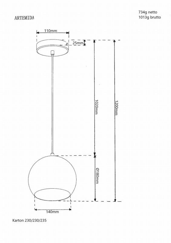 ARTEMIDA-1 biały lampa zwis 1*E27