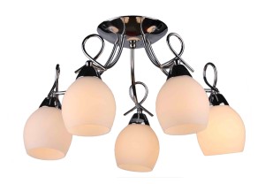 VIVIAN-5 chrom piękna lampa sufitowa żyrandol klosze szklane mleczne Ø52cm ↕28cm 5xE27