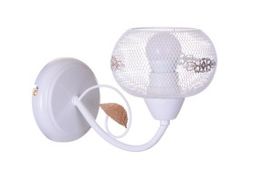 PROWANSJA-1 biały+złoty lampa ścienna kinkiet klosz metal siatka z elementami ozdobnymi  styl retro vintage Ø26cm ↕17cm 1xE27