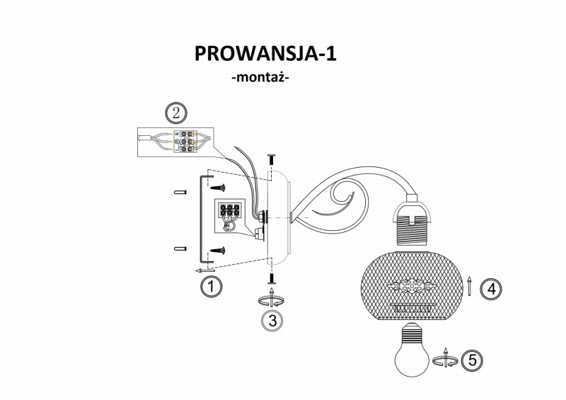 PROWANSJA-1 kinkiet biały+złoty klosz metal siatka