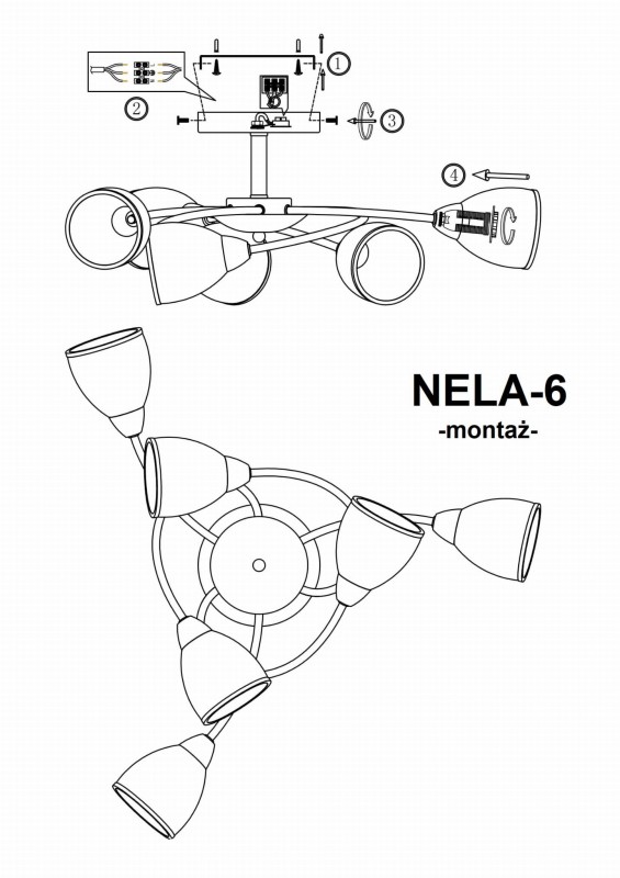 NELA-6 satynowy nikiel lampa  sufit żyrandol