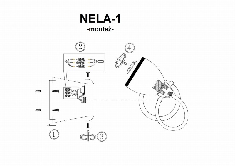NELA-1 satynowy nikiel lampa ścienna kinkiet