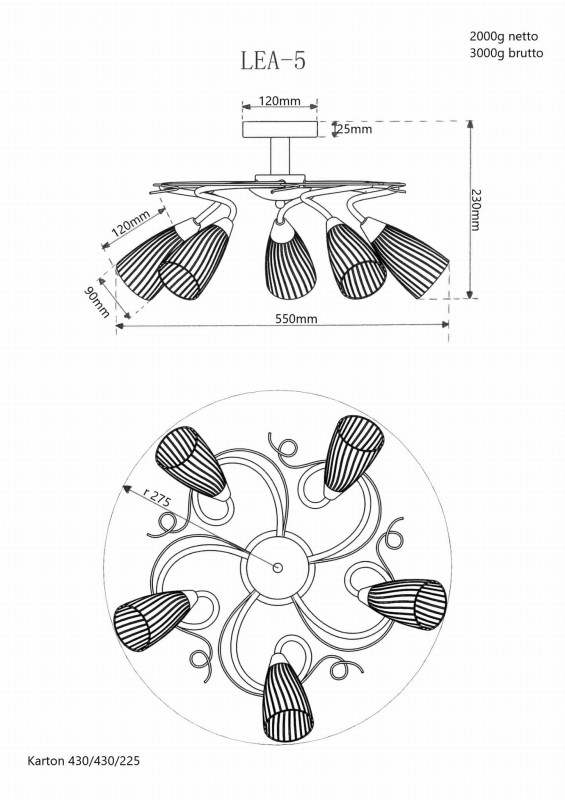 LEA-5C chrom lampa sufitowa żyrandol