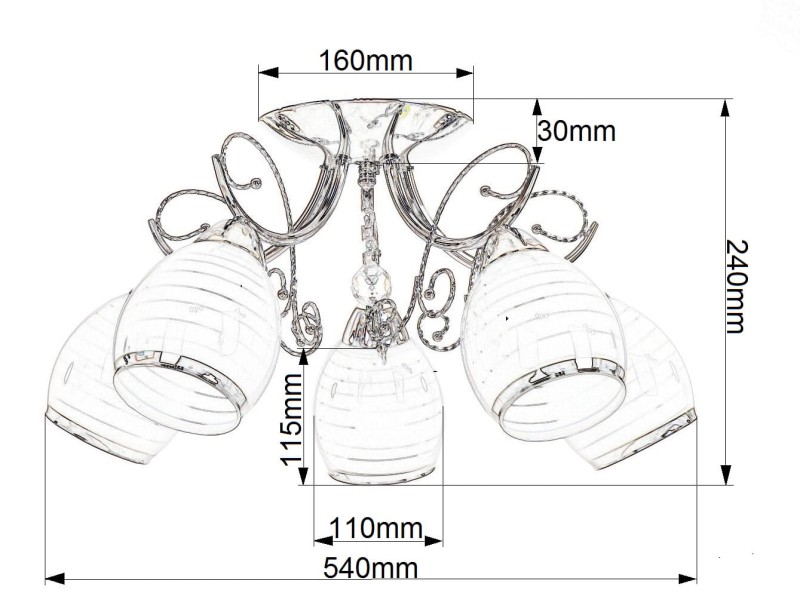 CARIATI-5 glamour chrom lampa żyrandol klosze szkło kryształki 5xE27 hurt