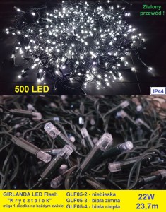 GLF05-3 girlanda zewn.500LED FLASH z.biały gn